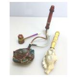 3 Native American pipes made from Elk, Deer horn