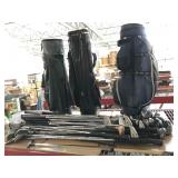 Assorted golf clubs and 3 golf bags