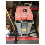 Pool Cues and assorted tools with large plastic