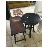 2 unmatched side tables and one plant stand