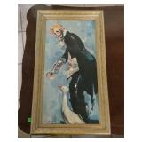 Framed print of clown, approx 15x27 inches