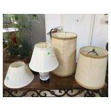 Table top lamp and assorted shades, approx 14