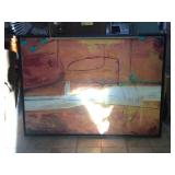 Large oil in canvas w/light, approx 52x73 inches