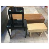 Pair of black side tables and stool