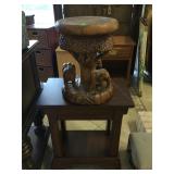 Hand carved wood elephant pedestal w/side table