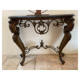 Wood Entry Table with Black Marble
