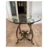 Solid Iron And Glass Side Table 30in Dx26H