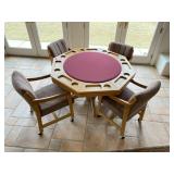 Oak Game Table with 4 Rolling Chairs. Table Flips