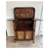 Heavily Carved Wooden Asian Bar Cabinet with