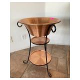 Three Tiered Copper Side Table with Top Bowl.