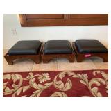 Set of 3 Black & Wood padded stacking Footstools.