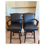 Pair of Black Leather Bar Height Swivel Arm