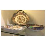 3 IMARI STYLE DISHES BOWLS AND PLATE