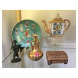 VINTAGE ASIAN BOWL,VASES, IRON FIGURINE & MORE