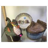 ROYAL DOULTON PLATE & 2 CASSEROLE DISHES