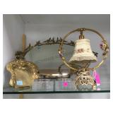 BRASS OVAL MIRROR, LAMP WITH BRASS BASE
