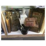 SHELF LOT OF HOME DECOR, WASHBOARD & MORE