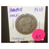 SILVER 1910 BARBER HALF DOLLAR (SCARCE)
