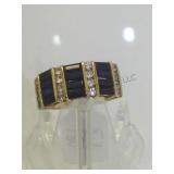 10K GOLD RING WITH SAPPHIRES DIAMONDS, SIZE 7