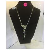 STERLING NECKLACE WITH GREEN & CLEAR GEMS