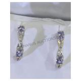 TANZANITE & DIAMOND EARRINGS IN STERLING SILVER