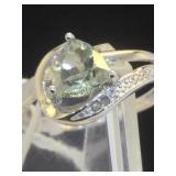 1 CT GREEN AMETHYST & DIA,OND RING IN STERLING