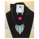BLUE & GREY NECKLACE WITH MATCHING EARRINGS
