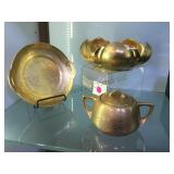 GILDED BOWL & TRAY SET, SIGNED OSBORNE