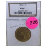 1926 MS63 $10 GOLD COIN EAGLE