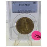 1924 PCGS MS64 GOLD SAINT GAUDENS $20 GOLD COIN