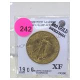 1908 SAINT GAUDENS $20 GOLD COIN