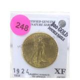 1924  SAINT GAUDENS $20 GOLD COIN
