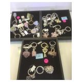 3 TRAY LOTS OF RHINESTONE KEY CHAINS,