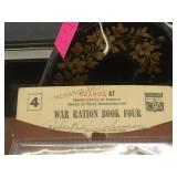 ANTIQUE IRON, WWII  WAR RATION BOOK, MUSIC BOX &