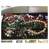 TRAY OF BEAADED NECKLACES & BANGLE BRACELETS
