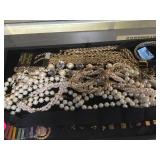 TRAY LOT OF COSTUME JEWELRY & SERVICE PINS