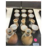 TRAY OF SAKE SETS & SALT/PEPPER SHAKER SET