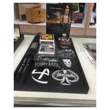 TRAY LOT OF CRISS ANGEL, BOBBLE HEAD,DRUM STICKS