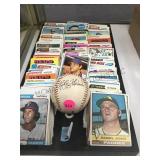 TRAY LOT OF VINTAGE SPORTS CARDS & SIGNED BASEBALL