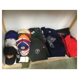 SHELF LOT OF JACKETS & HATS & MORE