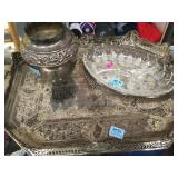 SILVER PLATED TRAY, VASE AND DISH HOLDER