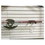 DECORATIVE BATTLE AXE & 2 SHORT SWORDS