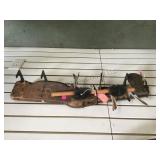 ANTIQUE CROSSBOW STOCK & DECORTIVE HATCHET