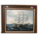 PAINT ON CANVAS, SAILING SHIP, ARTIST SIGNED