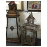 PAIR OF VINTAGE METAL CANDLE HOLDER LANTERNS