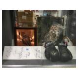 SIGNED BOXING GLOVES, COPPER OWL PICTURE & MORE