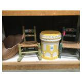 2 CHILDS CHAIRS, CERAMIC TABLE,& GOOSE PLANTER
