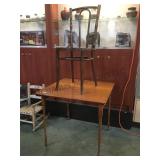 VINTAGE CARD TABLE & BENT WOOD CHAIR.
