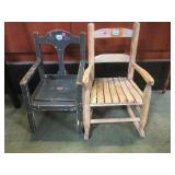 VINTAGE CHILDS POTTY CHAIR & CILDS ROCKER.