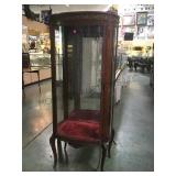 ANTIQUE CONVEX GLASS WOOD W/ METAL ACCENTS